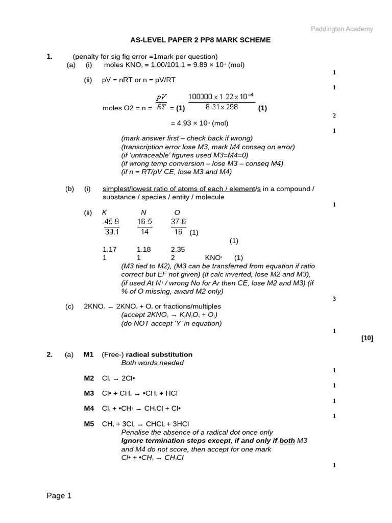 As-Level Paper 2 Pp8 Ms | PDF | Chemical Reactions | Mole (Unit)