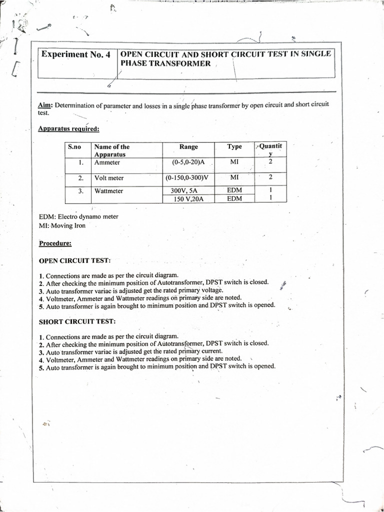 OPEN Circuit and Short Circuit Test | PDF