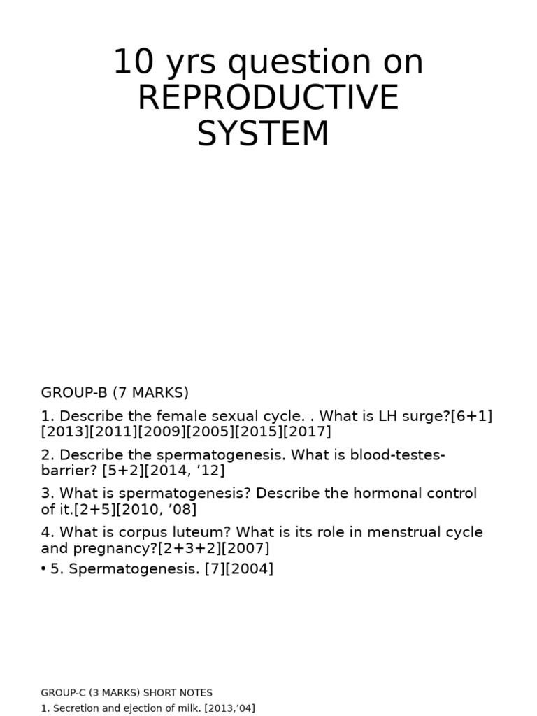 Reproductive System Exam Questions | PDF