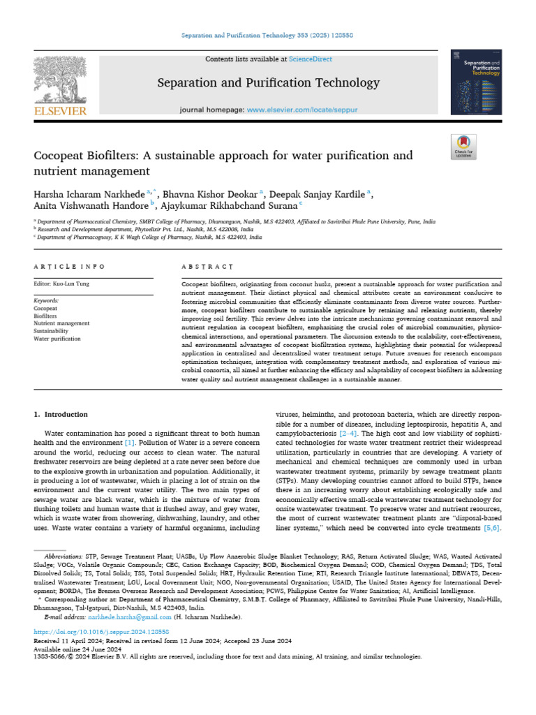 Cocopeat Biofilters for Water Purification | PDF | Sewage Treatment ...