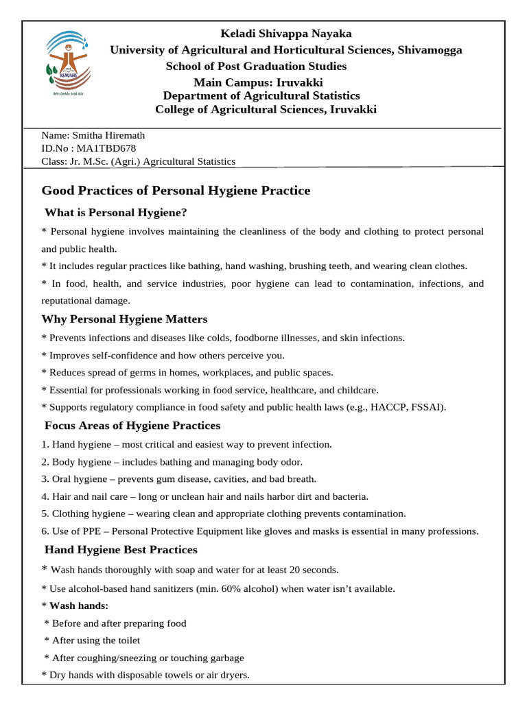 Essential Personal Hygiene Practices | PDF | Agriculture | Hygiene