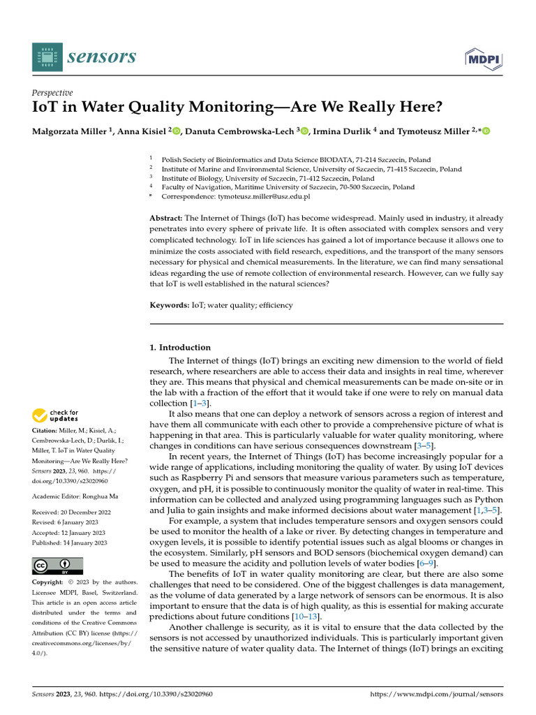 IoT in Water Quality Monitoring-Are We Really Here | PDF | Internet Of ...