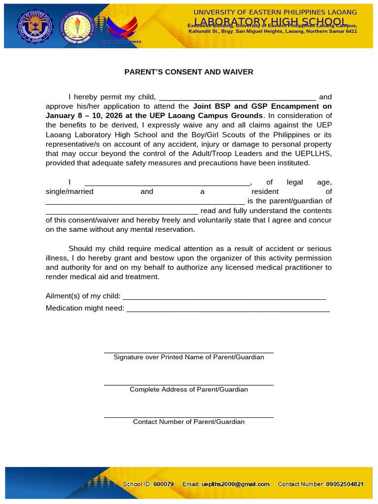 Parent Consent for UEP Encampment 2026 | PDF