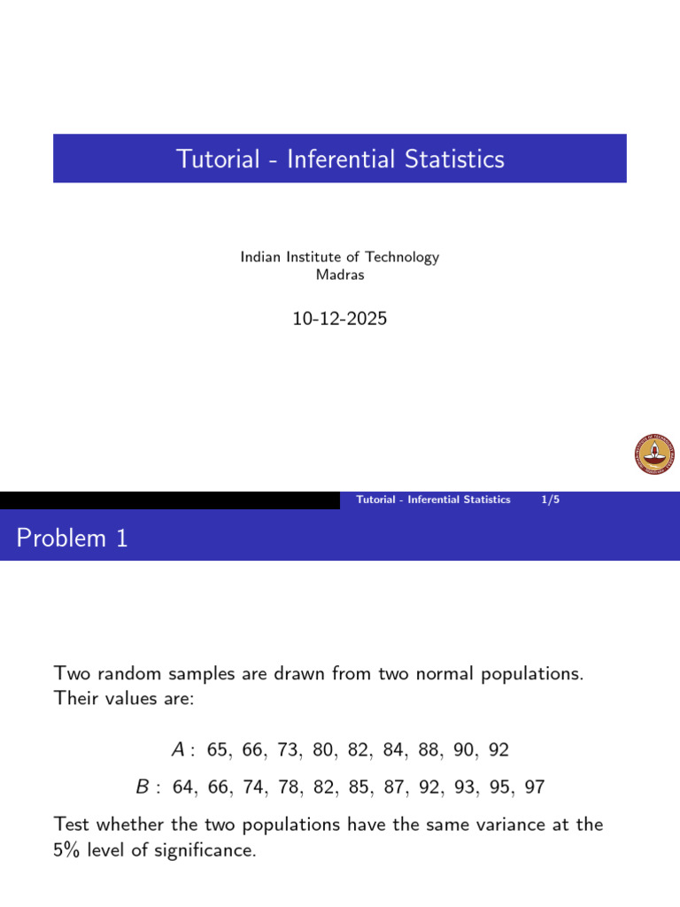 Inferential Statistics Tutorial Guide | PDF