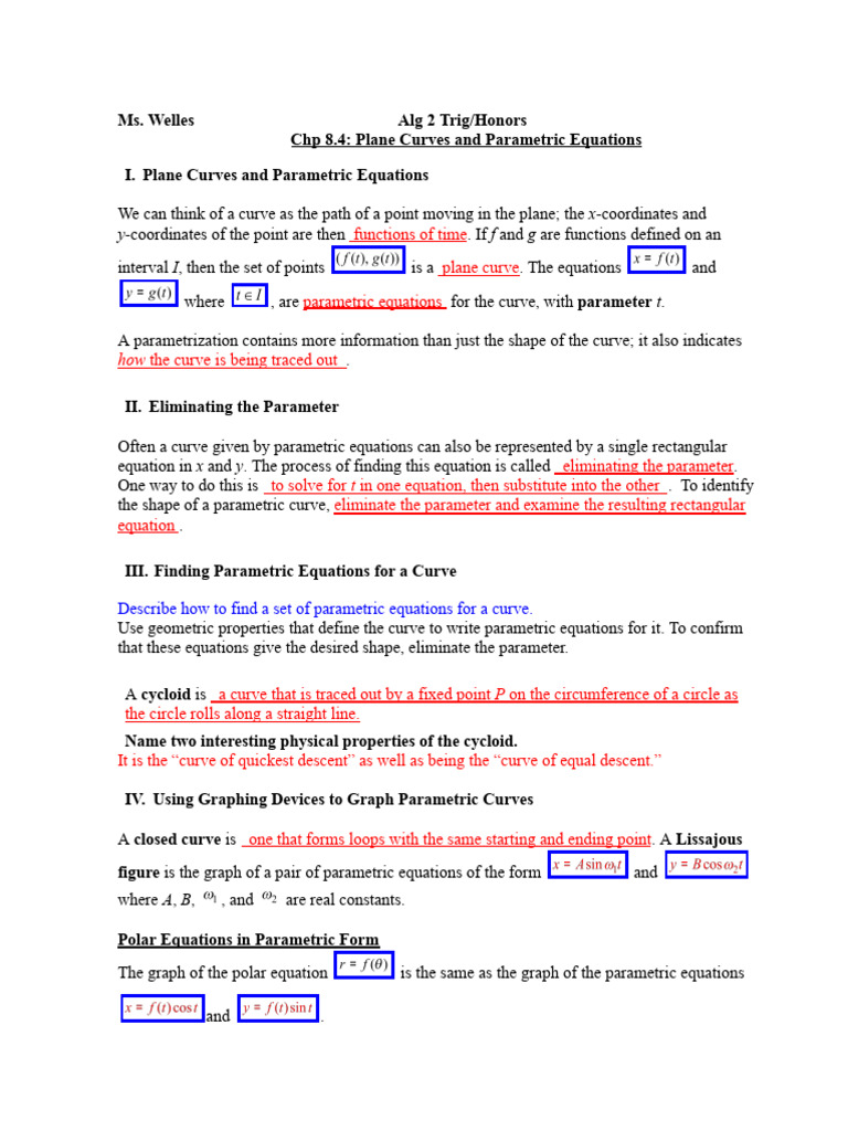 Alg+2trig - H+chp+8.4+note For High Schoolers | PDF | Curve | Equations