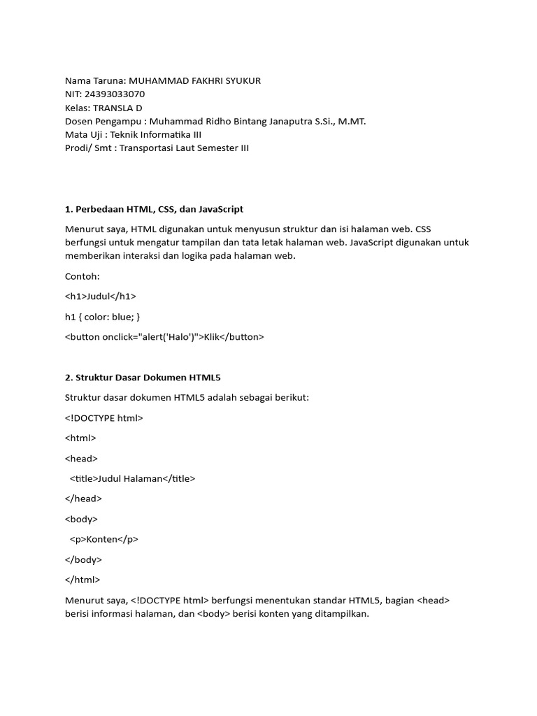 Pemahaman Dasar HTML, CSS, dan JavaScript | PDF