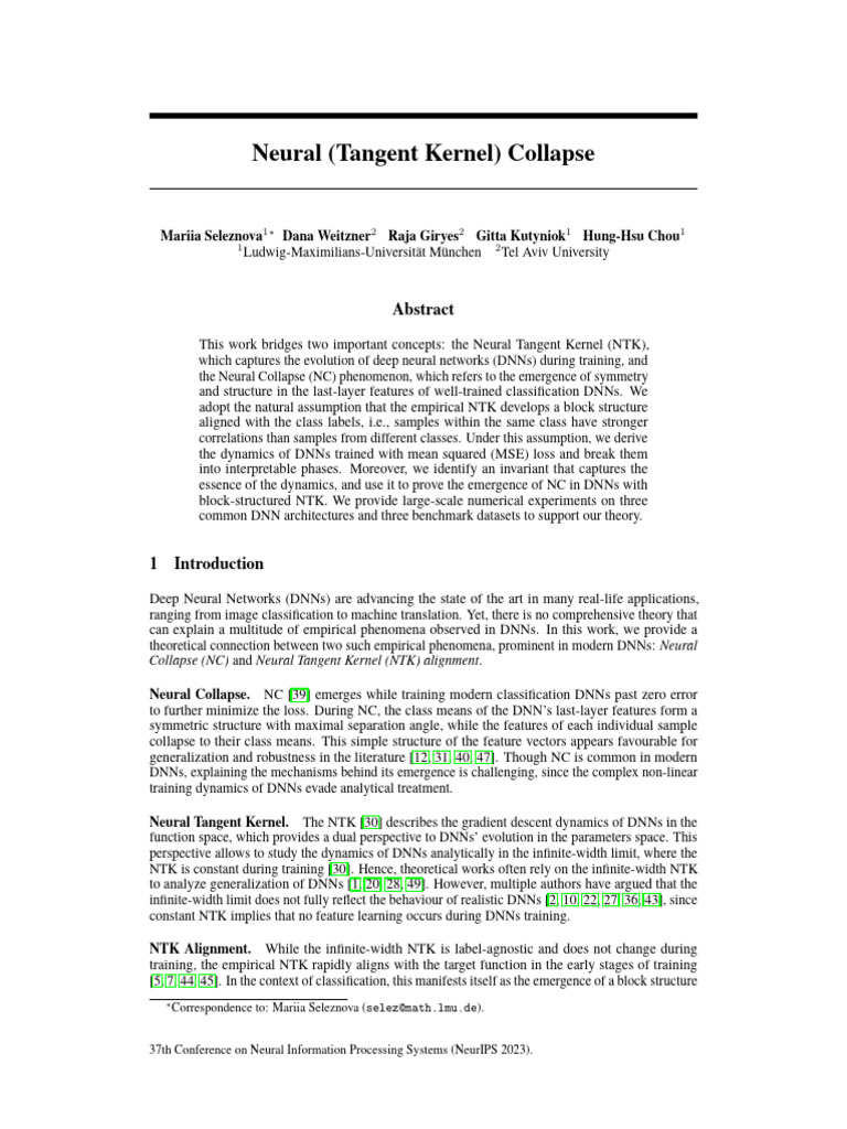 NTK collapse | PDF | Deep Learning | Statistical Classification