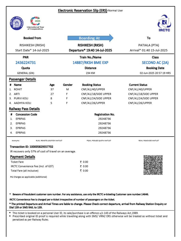IRCTC E-Ticket Confirmation Details | PDF | Identity Document