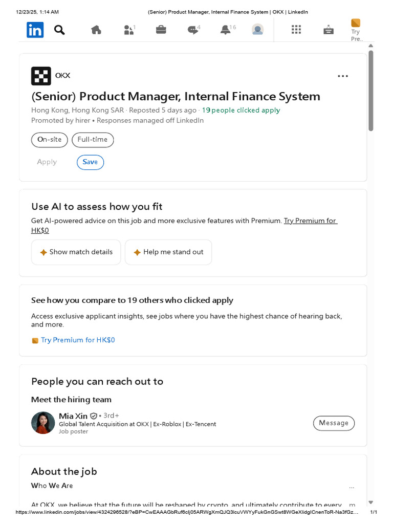 (Senior) Product Manager, Internal Finance System - OKX - LinkedIn | PDF