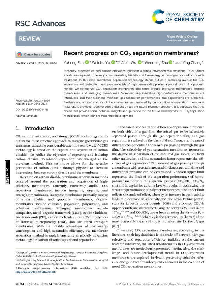 RSC Advances: Review | PDF | Membrane | Diffusion
