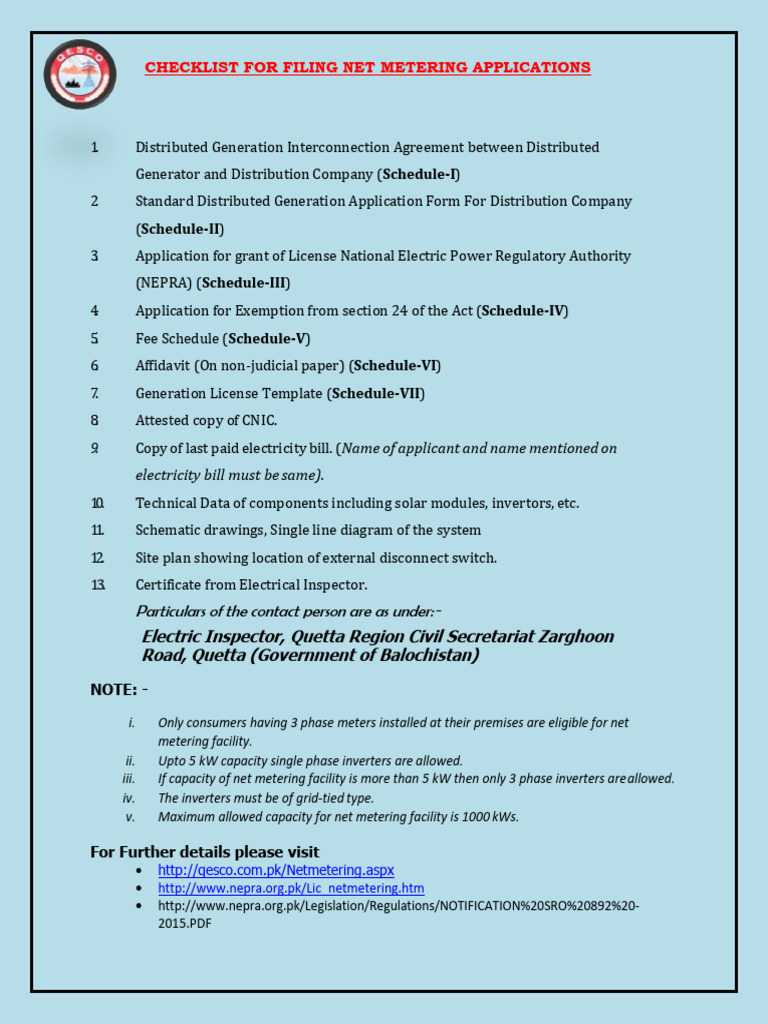 Net Metering Application Checklist | PDF