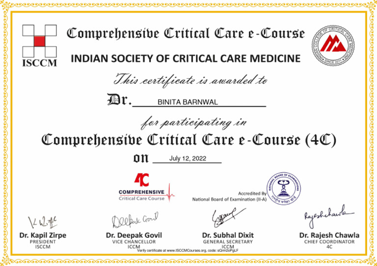4C3 - Comprehensive Critical Care ECourse Certificate For Participating ...