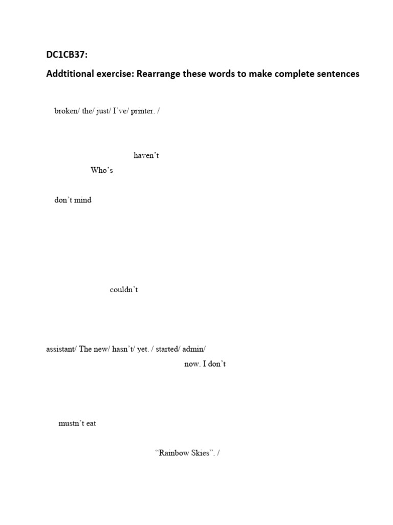 Rearranging Words for Sentence Practice | PDF