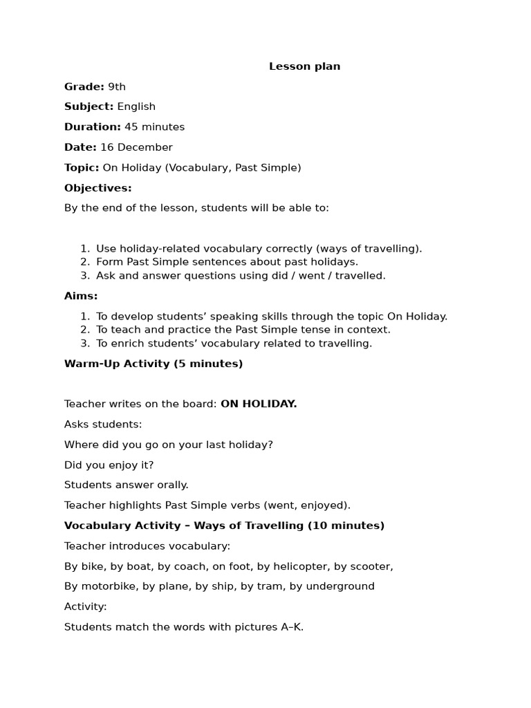 9th Grade English Lesson: Holiday Vocabulary | PDF