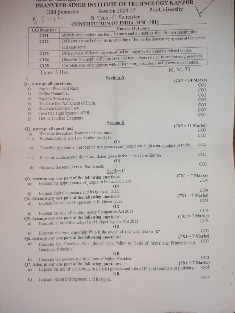 5th Sem PU Question Papers | PDF
