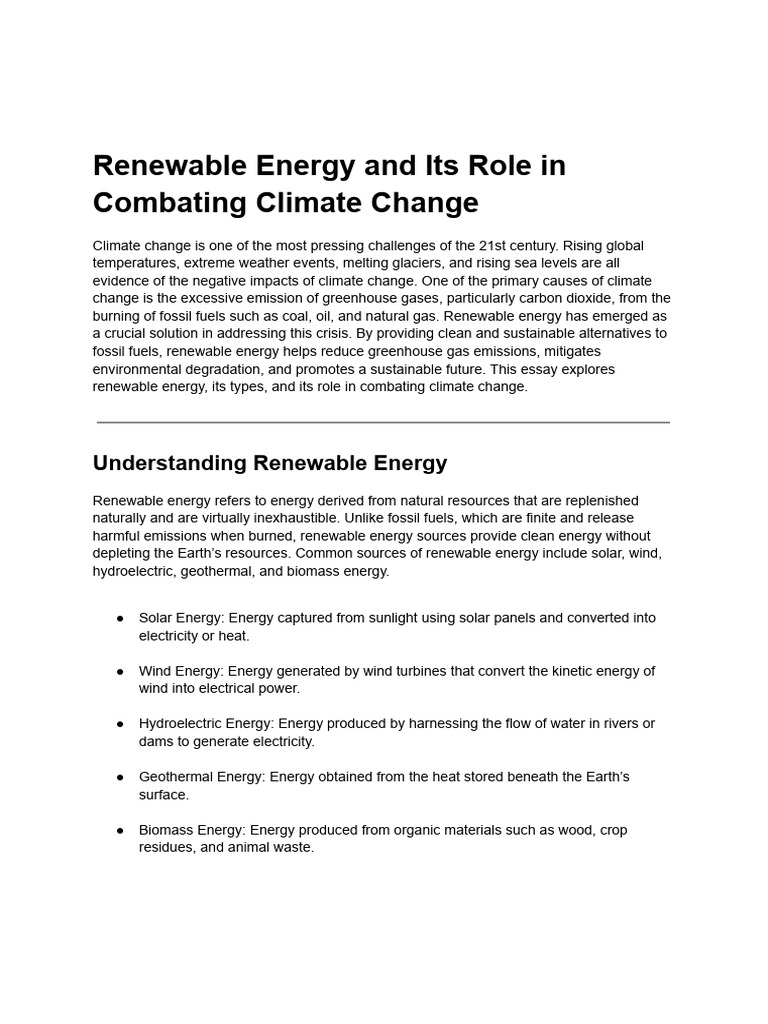 Renewable Energy's Impact on Climate Change | PDF | Renewable Energy ...