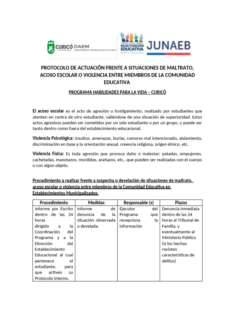 Protocolo contra Maltrato Escolar | PDF | Violencia | Abuso infantil
