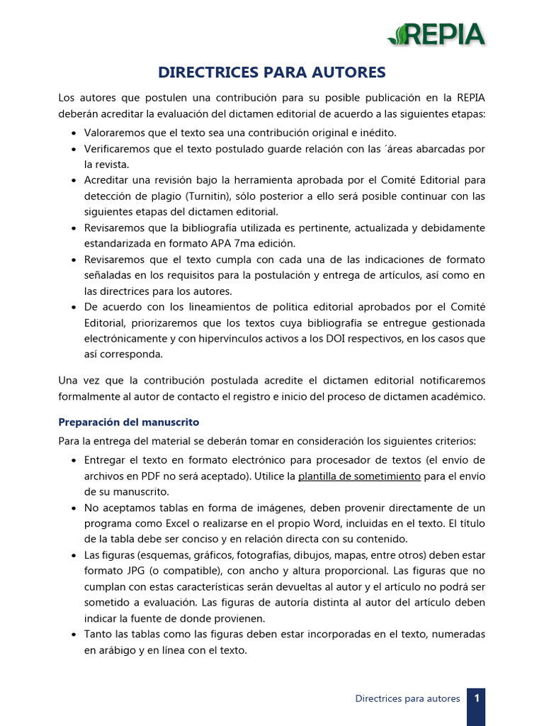 Directrices para Autores - REPIA-REP | PDF