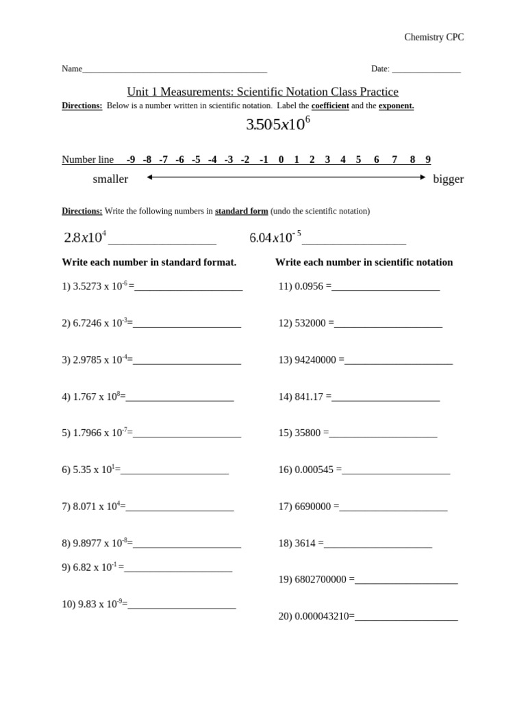 Scientific Notation Practice Worksheet | PDF | Mathematics | Arithmetic
