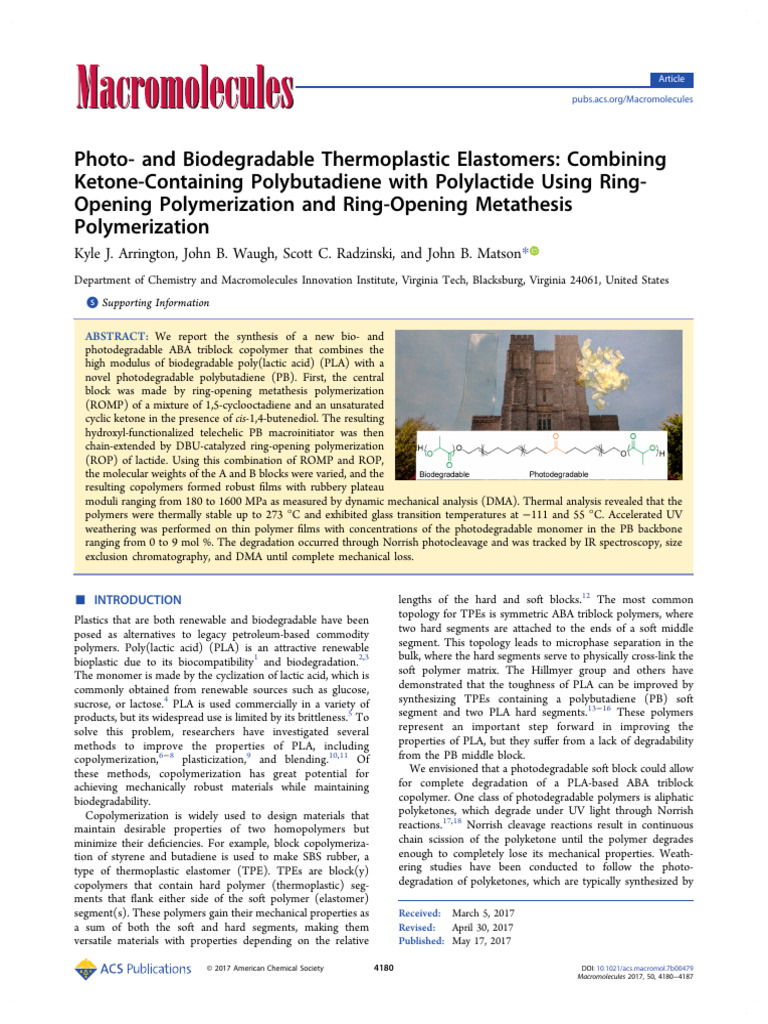 Biodegradable Thermoplastic Elastomers Synthesis | PDF | Polymers ...