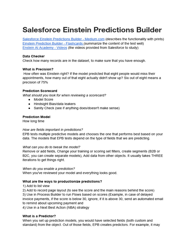 Salesforce Einstein Predictions Guide | PDF | Prediction