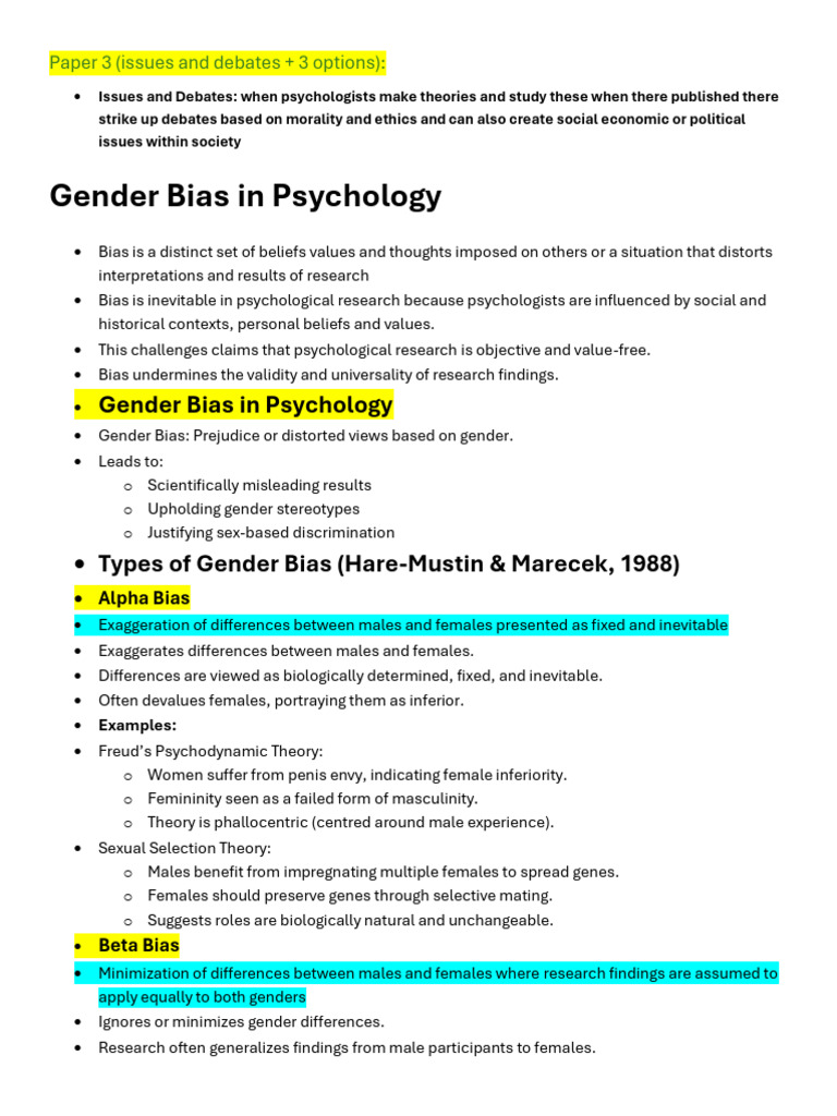 Gender and Cultural Bias in Psychology | PDF | Nature Versus Nurture ...