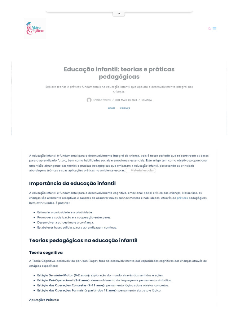 Teorias e Práticas na Educação Infantil | PDF | Pedagogia | Aprendizado