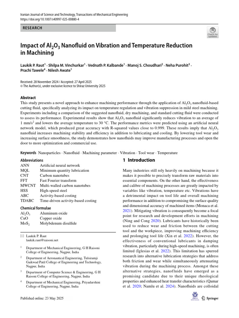 Al2O3 Nanofluid in Machining Efficiency | PDF | Wear | Nanoparticle