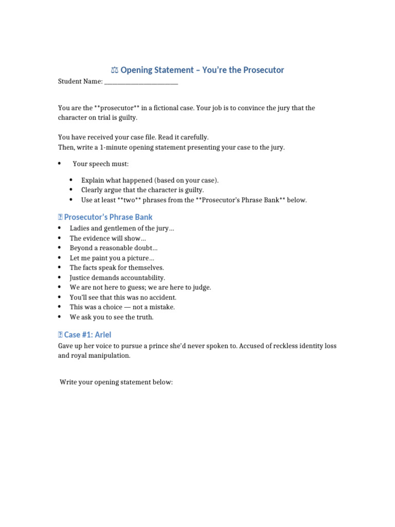 Prosecutor's Opening Statements Guide | PDF | Prosecutor | Reasonable Doubt