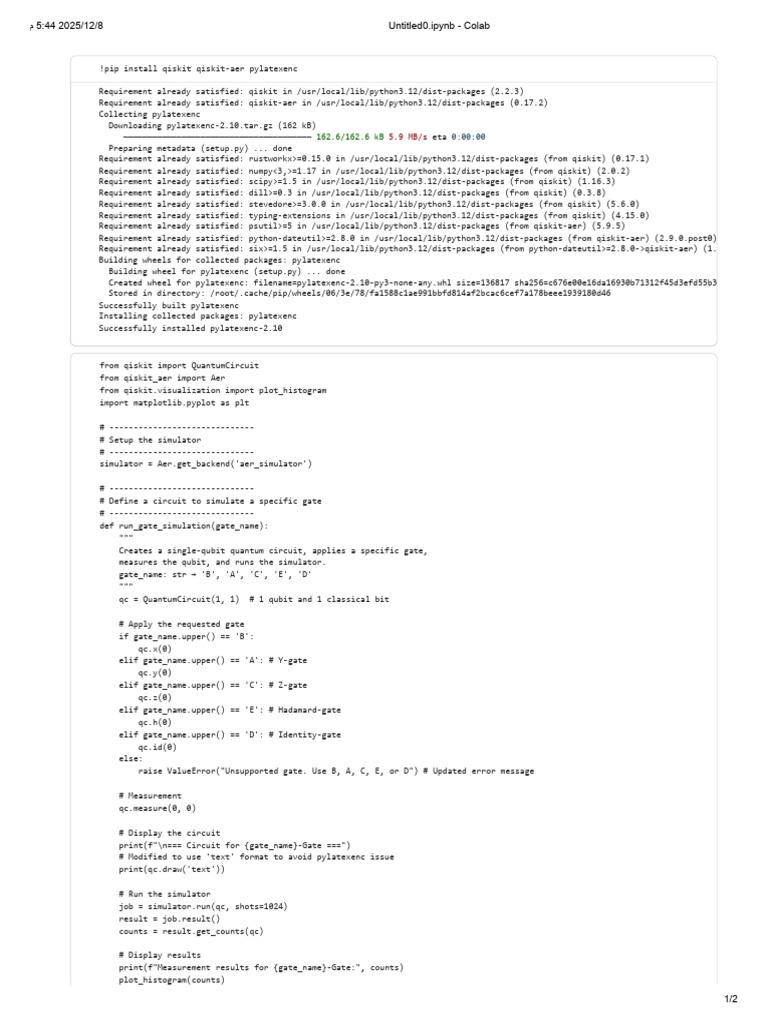 Quantum Gate Simulation in Qiskit | PDF | Quantum Mechanics ...