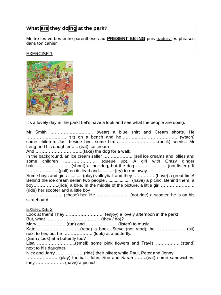 Activities in the Park: Present Continuous | PDF