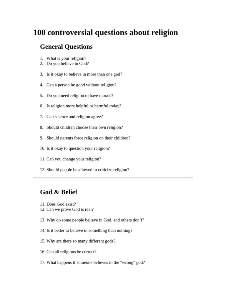 100 Controversial Religion Questions | PDF | Faith | God