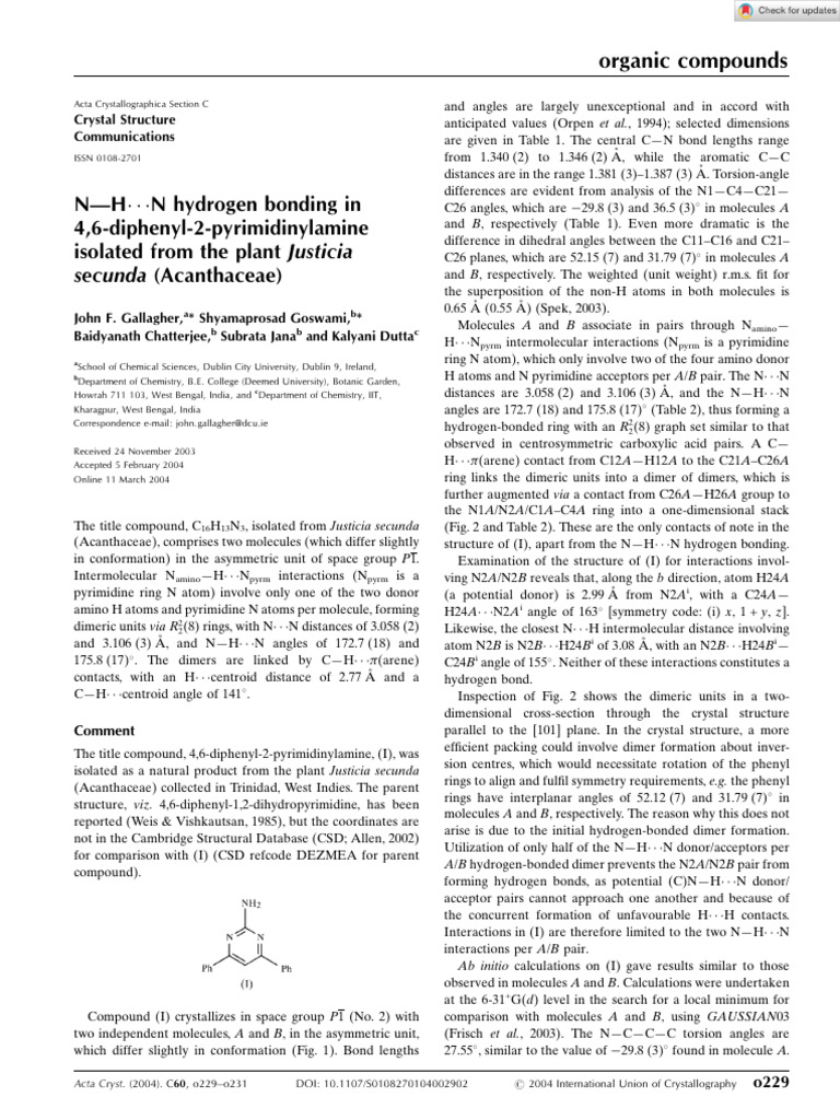 Gallagher, 2004 - N H N Hydrogen Bonding in 4 6 Di Phenyl 2 Pyrimidinyl ...