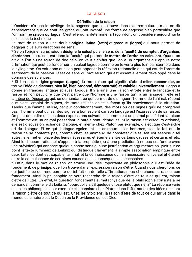 La Raison : Définitions et Discernement | PDF