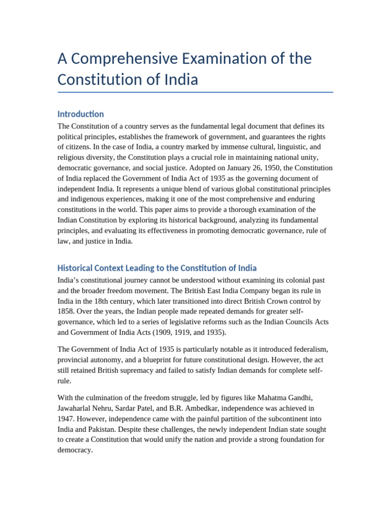 Examination of India's Constitution | PDF | Constitution | Government
