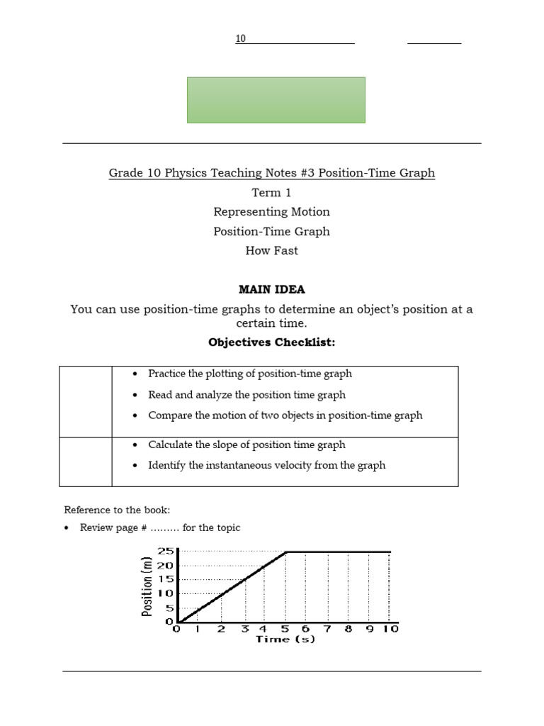 Grade 10 Physics: Position-Time Graphs | PDF | Velocity | Slope