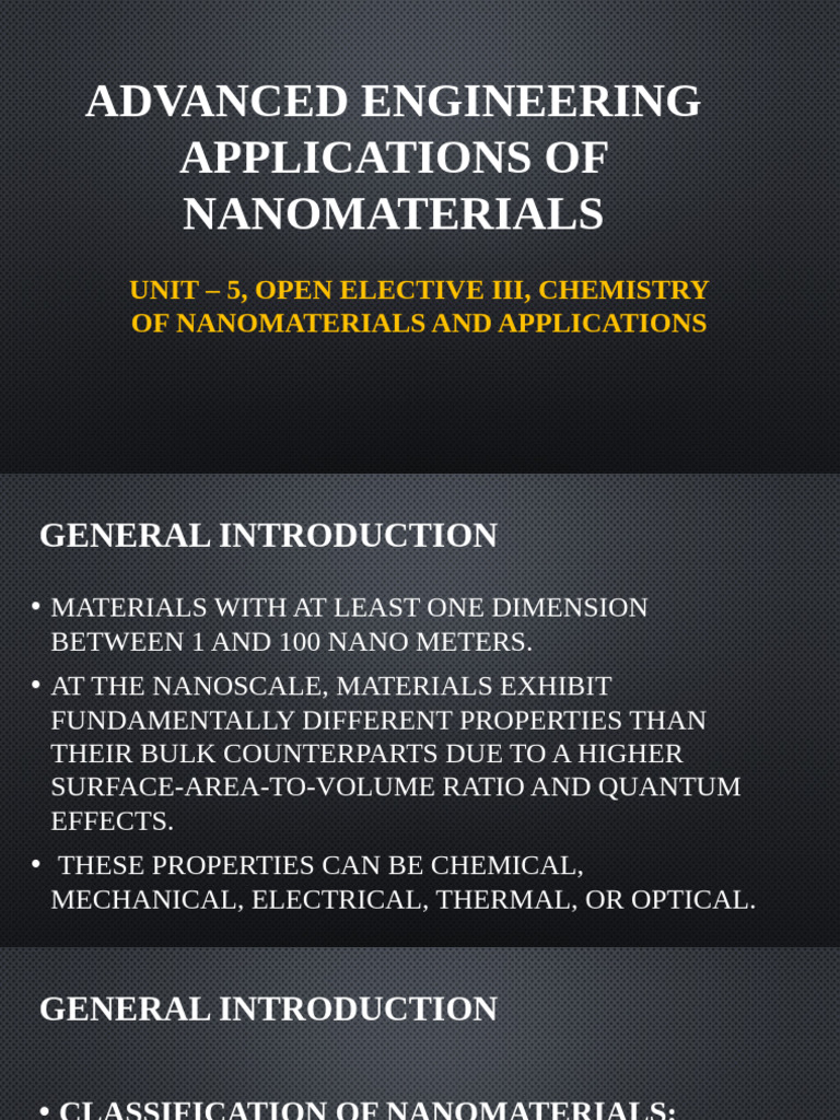 Nanomaterials: Engineering Applications Overview | PDF | Nanomaterials ...