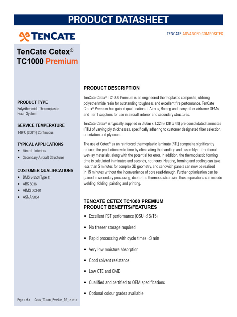 TenCate Cetex TC1000 Premium Datasheet | PDF | Composite Material ...