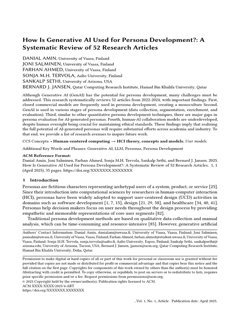 How Is Generative AI Used For Persona Development?: A Systematic Review ...