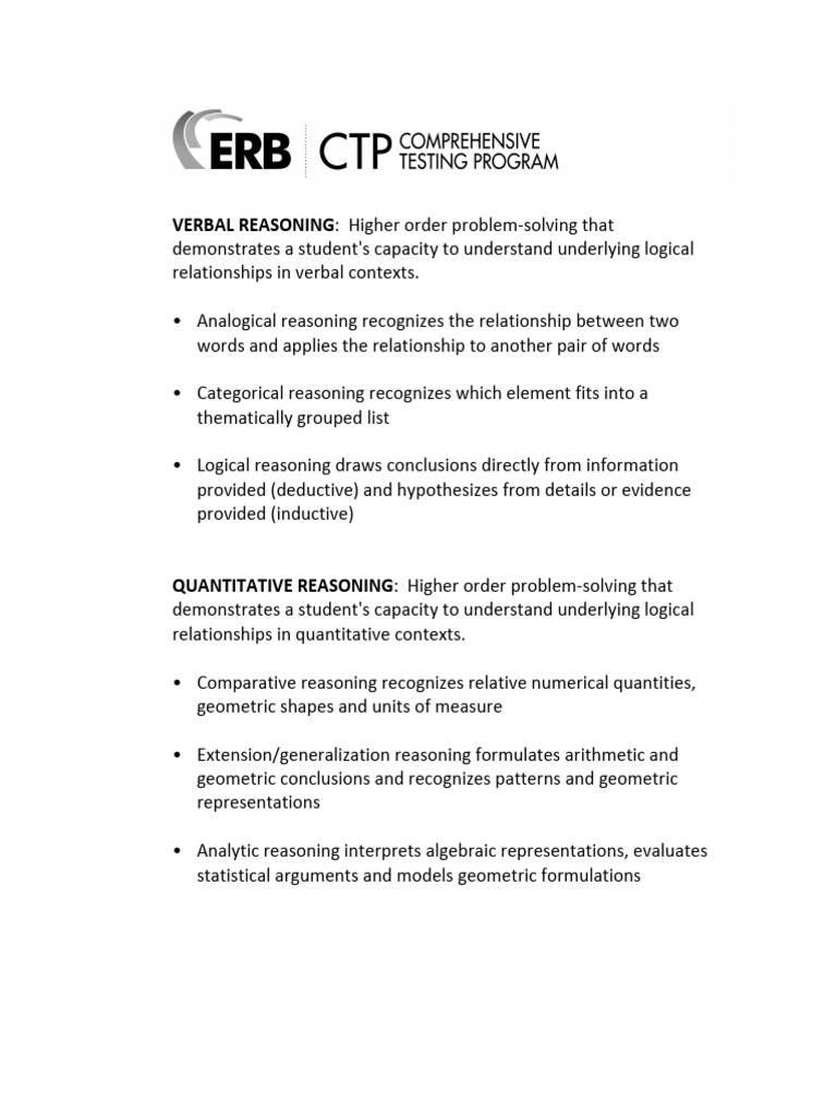Verbal and Quantitative Reasoning Skills | PDF