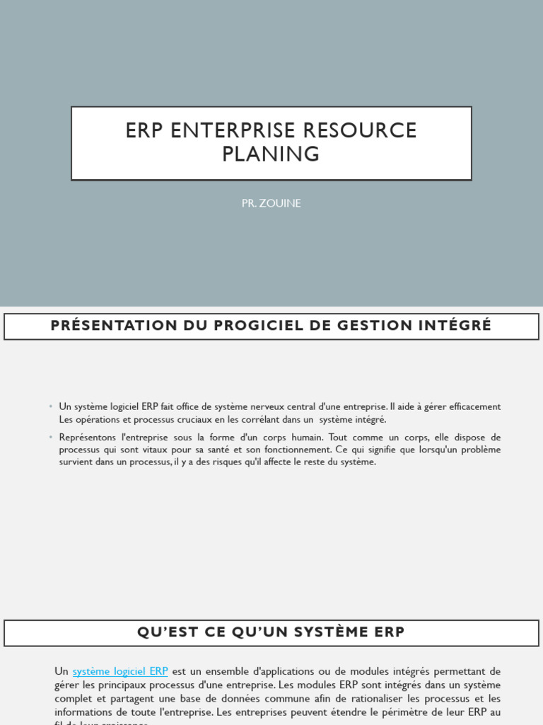 Introduction aux systèmes ERP et déploiements | PDF | Progiciel de ...