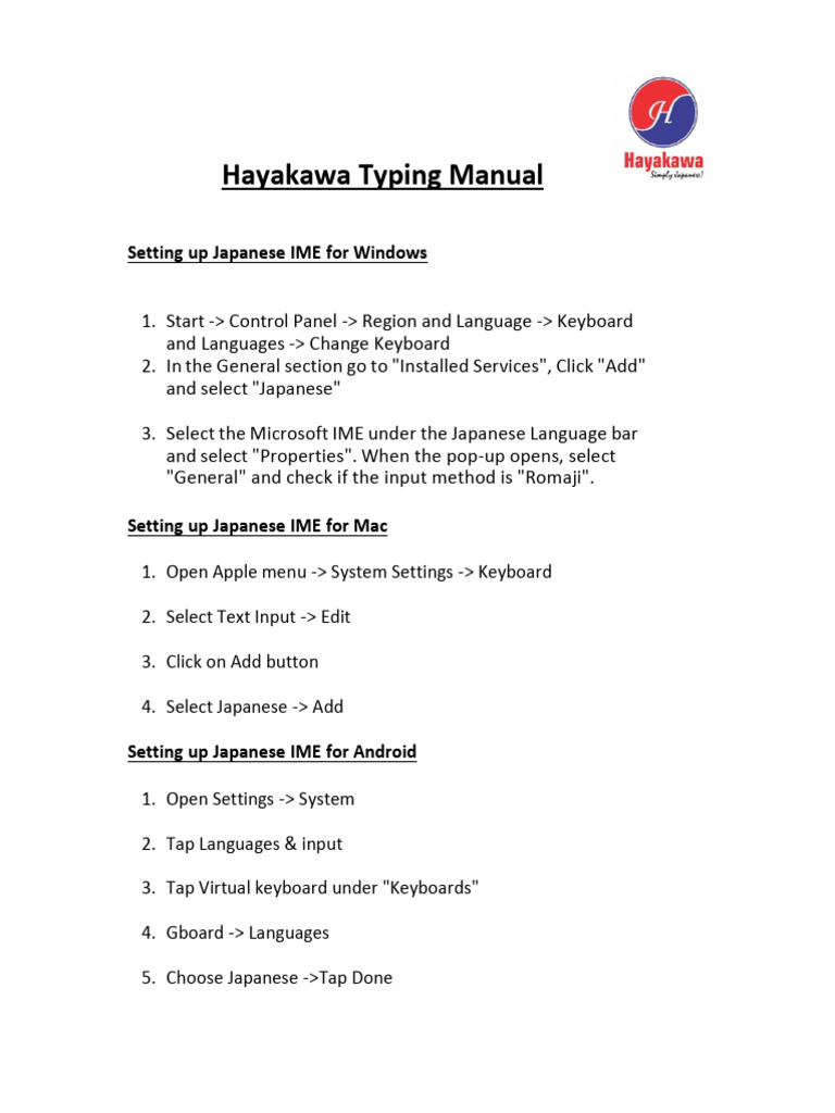 Japanese IME Setup and Typing Guide | PDF