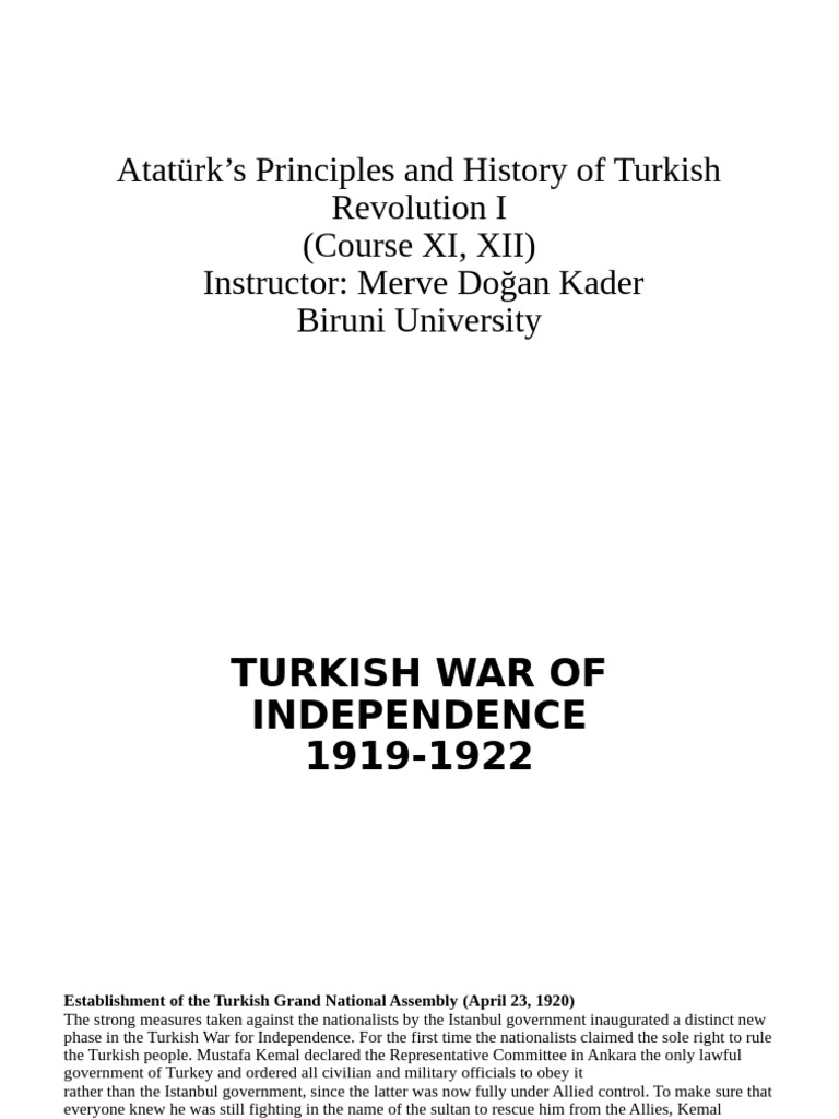 ATA I, Course 11. Ve 12. (Independent War) | PDF | Mustafa Kemal ...