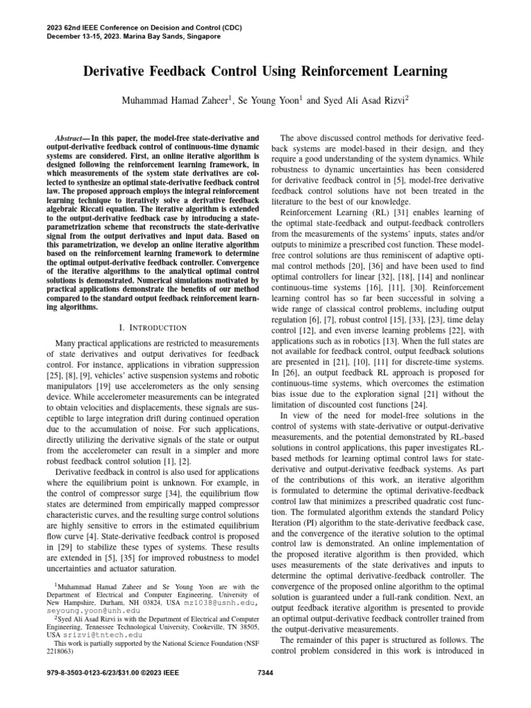 Zaheer2023 - Derivative Feedback Control Using Reinforcement Learning ...