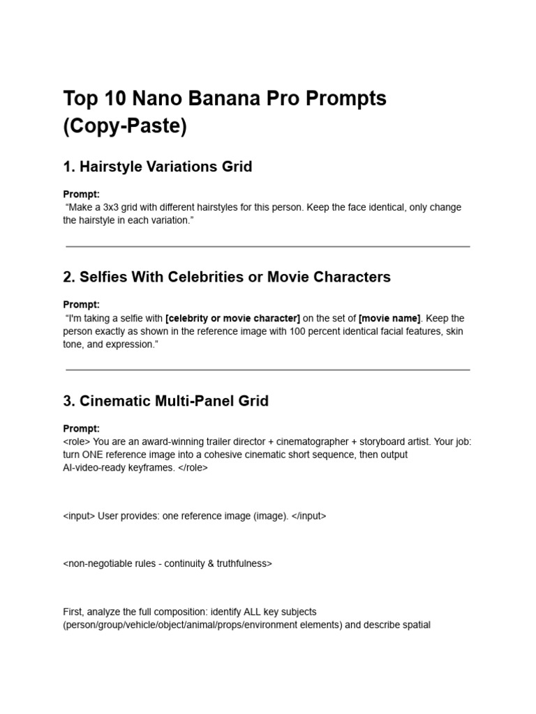 Top 10 Nano Banana Pro Prompts | PDF | Camera | Imaging