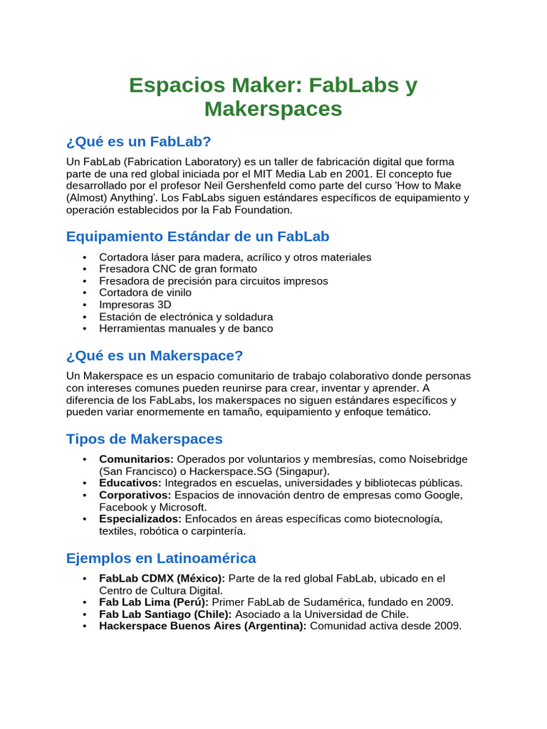 FabLabs y Makerspaces: Guía Completa | PDF