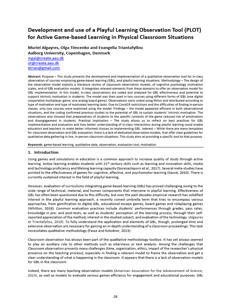 Playful Learning Observation Tool (PLOT) | PDF | Motivation | Motivational