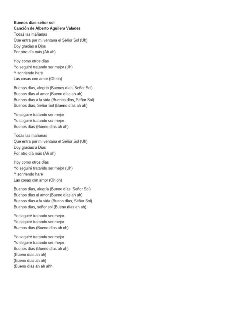 Buenos Días, Señor Sol: Letra y Mensaje | PDF