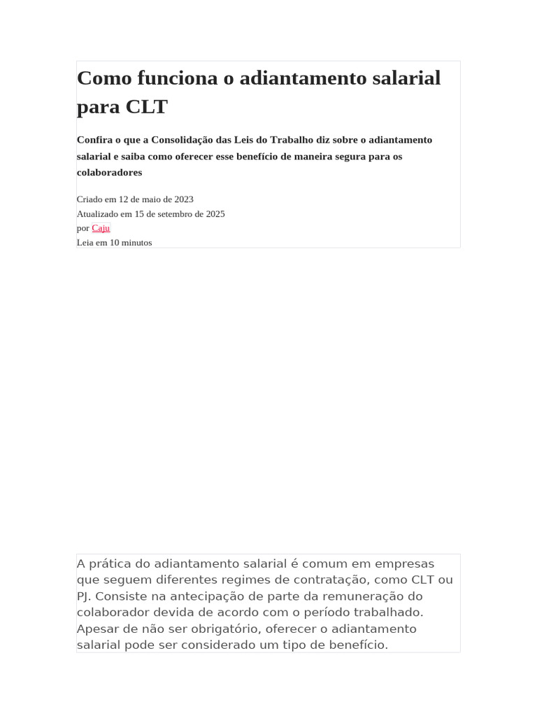 Adiantamento Salarial para CLT: Guia Completo | PDF | Salário | Sindicato