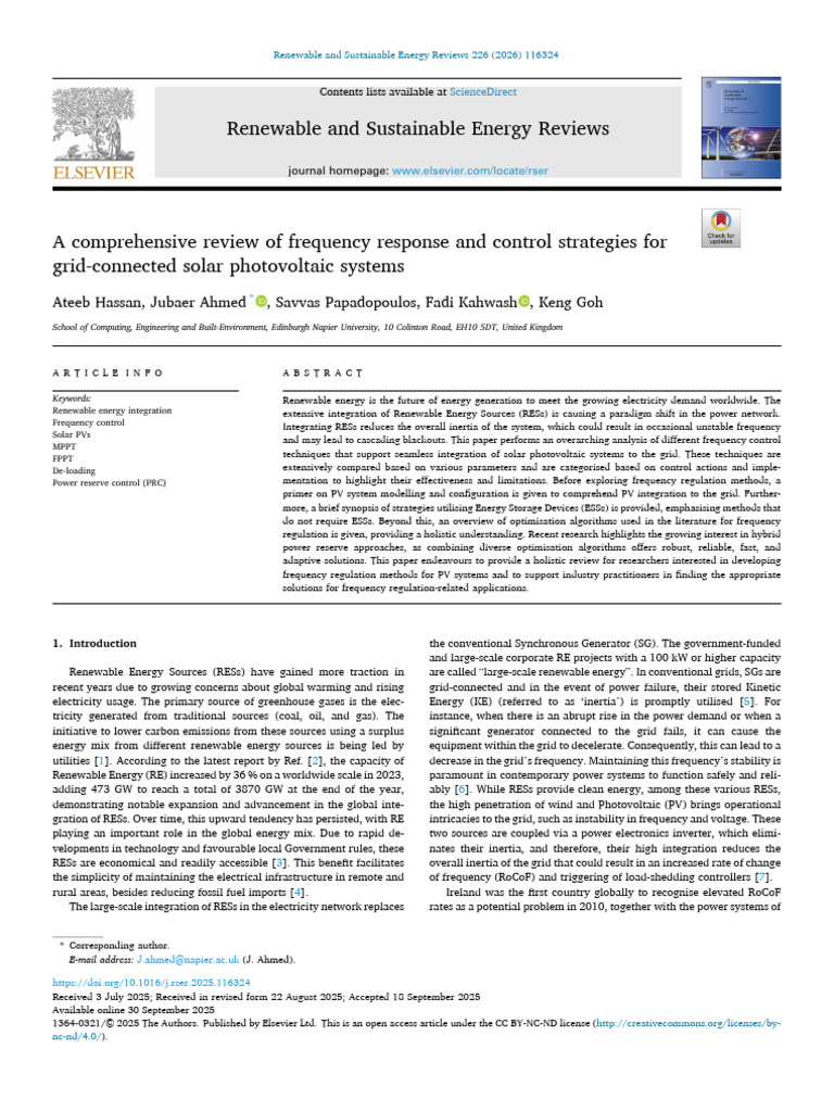 Frequency Control in Solar PV Systems | PDF | Photovoltaic System ...